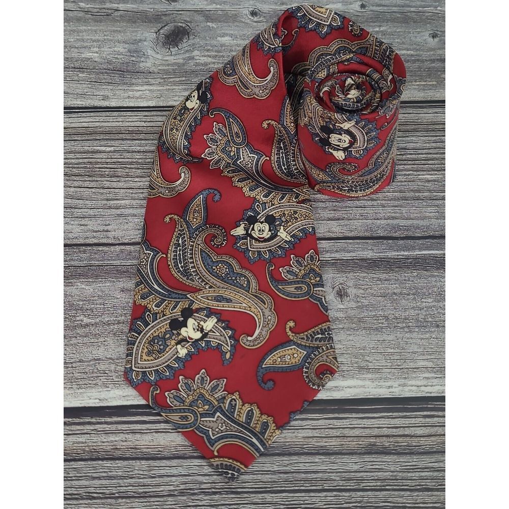 Mickey Mouse Neck Tie 100% Silk Red Paisley Disney The Tie Works Balancine 4"